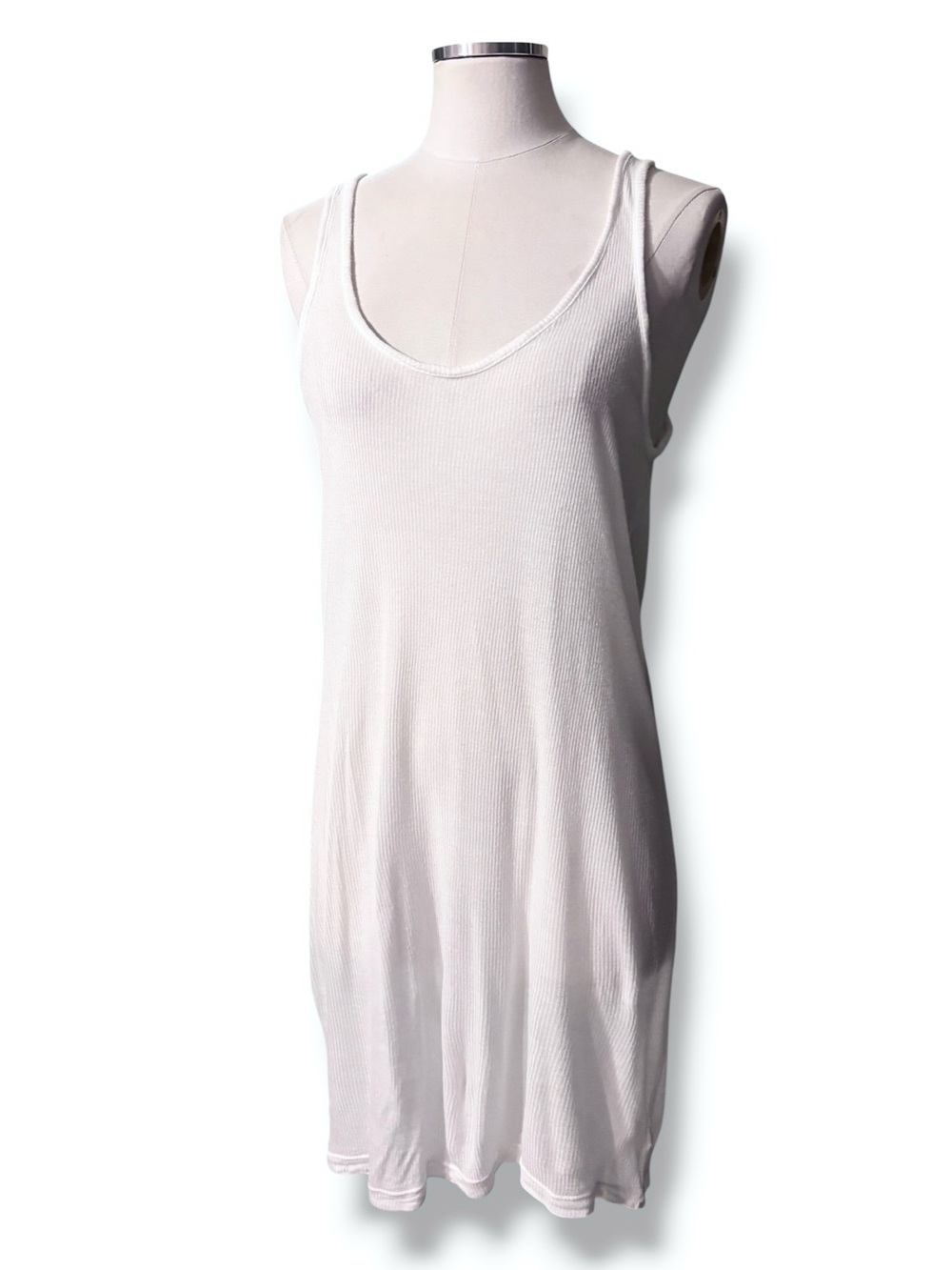 JAMES PERSE White Ribbed Knit Low Scoop Neck Tank Dress